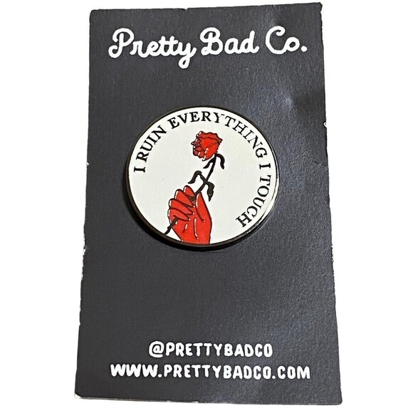 I Ruin Everything I Touch Enamel Pin Pretty Bad Co Red Rose Goth Black Nickel - Picture 2 of 4